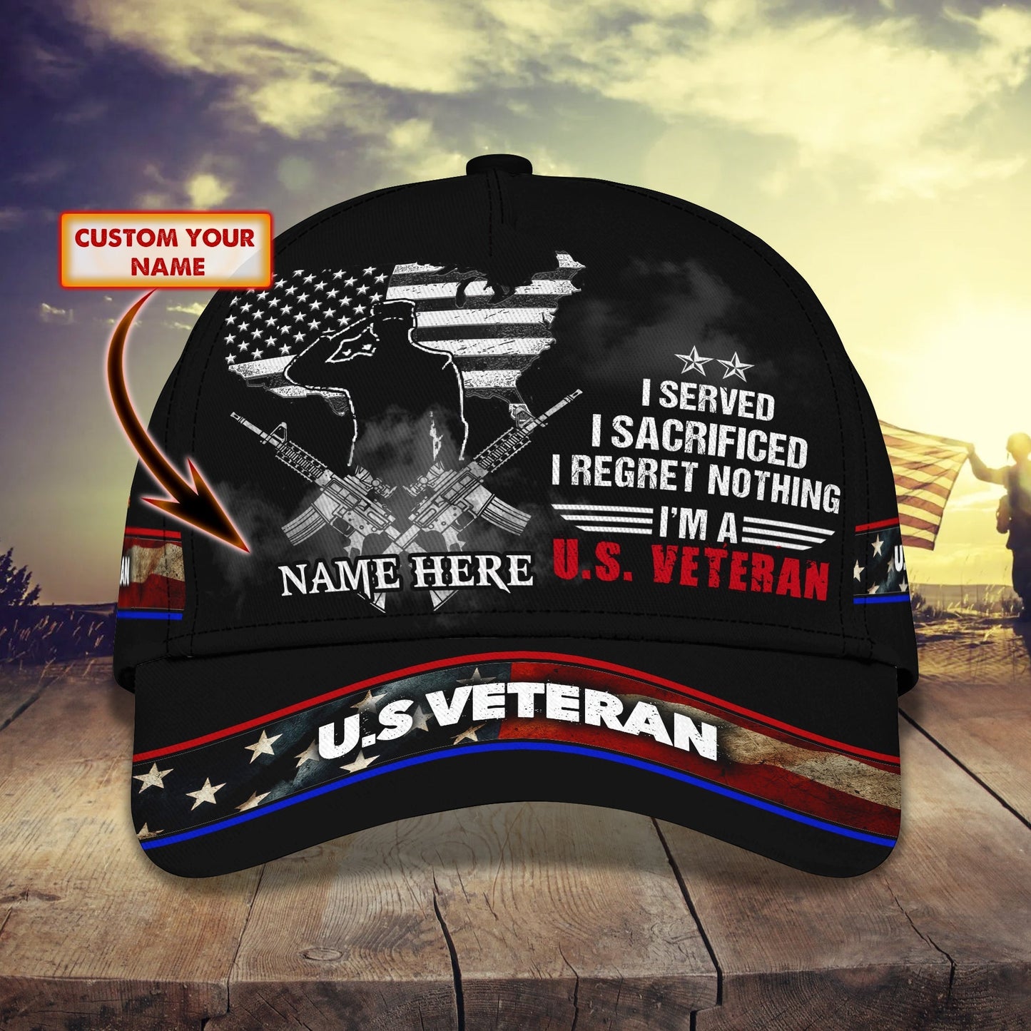 3D Classic Cap Cv98 Personalized Name Cap05 Veteran Tendpins CA1728