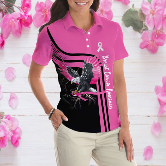 Be Stronger Than The Storm Breast Cancer Awareness Short Sleeve Women Polo Shirt, Eagle Awareness Ribbon Polo Shirt For Ladies Tendpins SO0614