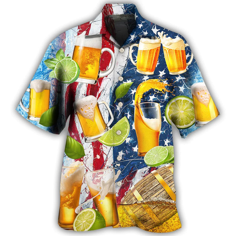 Beer And Lemon Independence Day Pattern Hawaiian Shirt Men Women HO5333