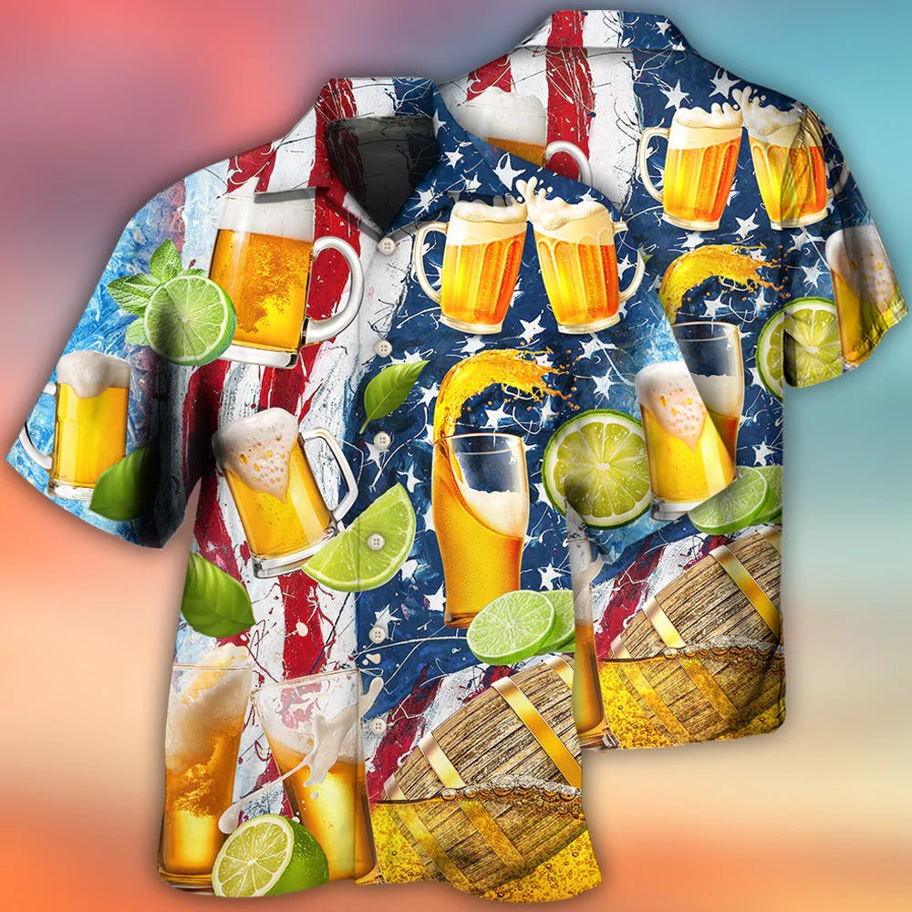 Beer And Lemon Independence Day Pattern Hawaiian Shirt Men Women HO5333