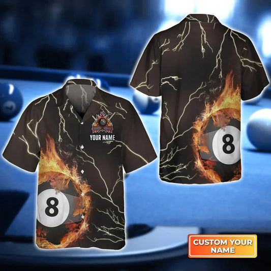 Tendpins Billiard 8 Ball Thunder Fire Flame Personalized Name Hawaiian Shirt BIA0075