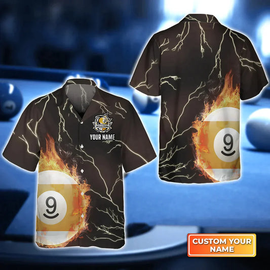 Billiard 9 Ball Fire Flame Hawaiian Shirt, Billiard team shirt, Summer Shirt Nice Gift for Billiard Lover HO4155