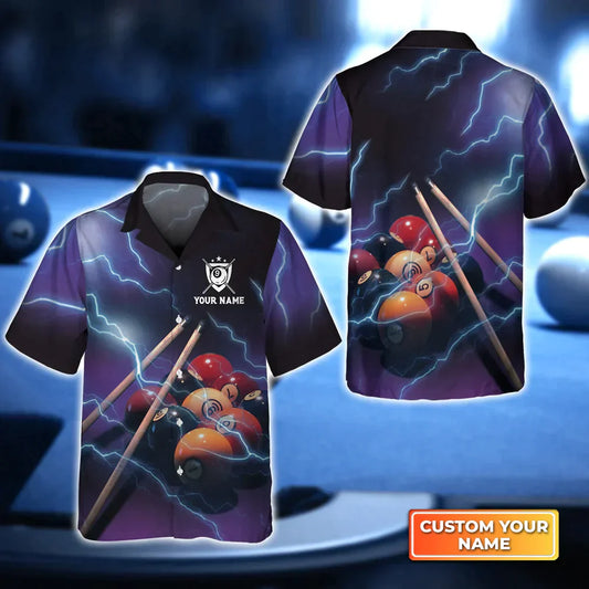 Billiard 9 Ball Thunder Lightning Personalized Name 3D Hawaiian Shirt, Billiard team shirt, Summer Shirt Gift for Billiard Lover HO4158