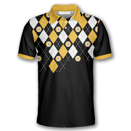 9 Ball Skull Argyle Pattern Custom Billiard Shirts for Men, Team a Custom Name Billiard SO1382