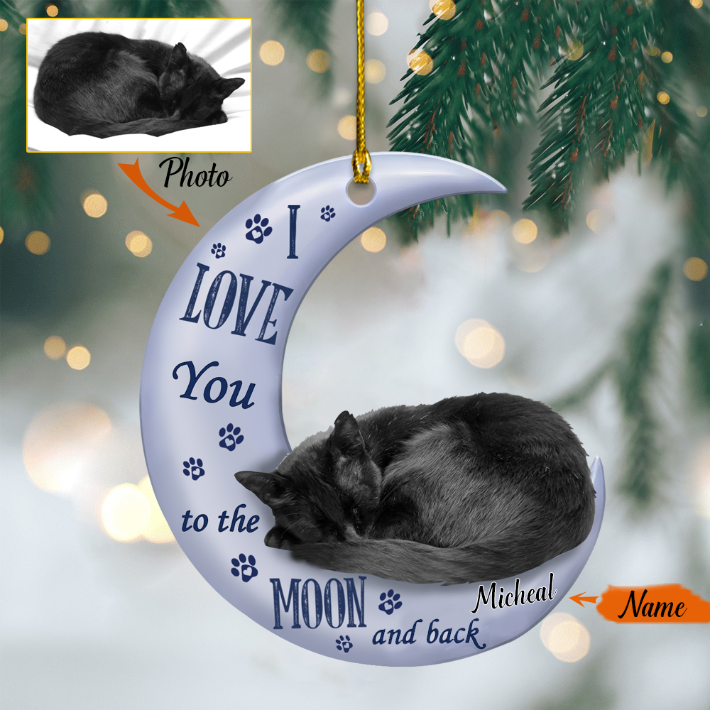 Cat moon back black cat lover cat moms two sided ornament MI0127