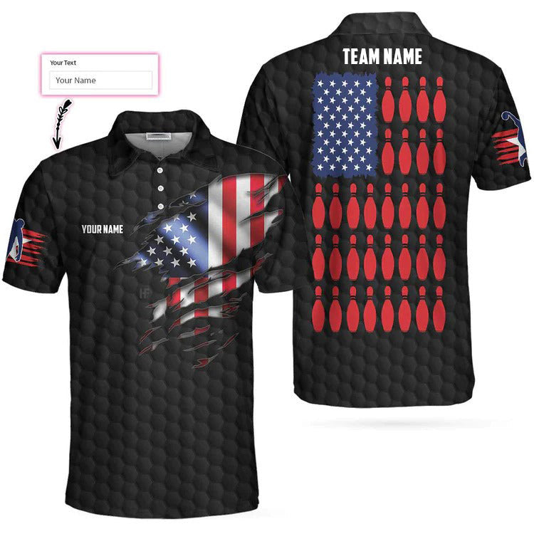 Black American Flag Bowling Custom Polo Shirt, Personalized American Flag Bowling Shirt For Bowling Fans Tendpins SO0557