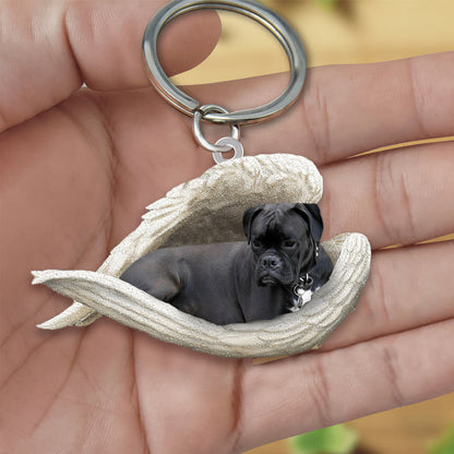 Black Boxer Sleeping Angel Acrylic Keychain Dog Sleeping keychain KO0255