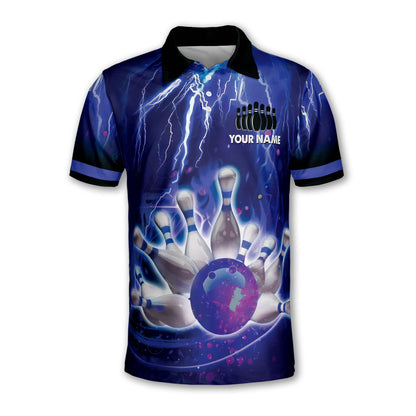 Custom Thunder Team Bowling Polo Shirt For Men, Custom Team Blue Bowling Shirt BM0308