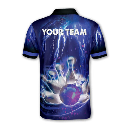 Custom Thunder Team Bowling Polo Shirt For Men, Custom Team Blue Bowling Shirt BM0308