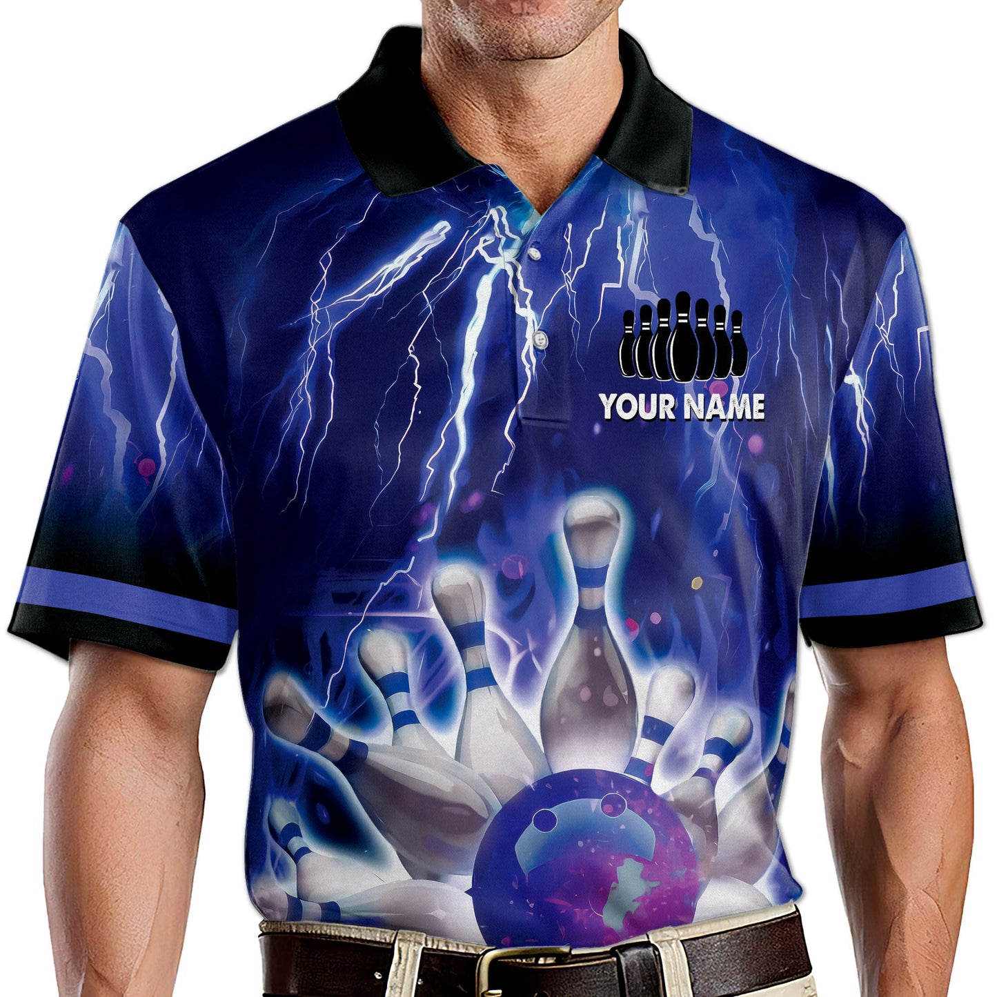 Custom Thunder Team Bowling Polo Shirt For Men, Custom Team Blue Bowling Shirt BM0308