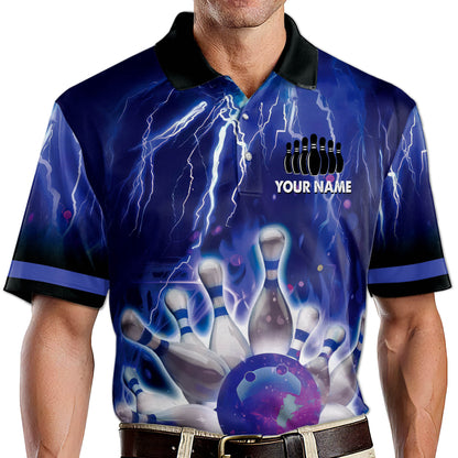 Custom Thunder Team Bowling Polo Shirt For Men, Custom Team Blue Bowling Shirt BM0308