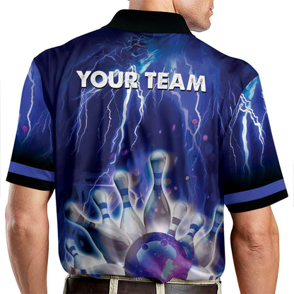 Custom Thunder Team Bowling Polo Shirt For Men, Custom Team Blue Bowling Shirt BM0308