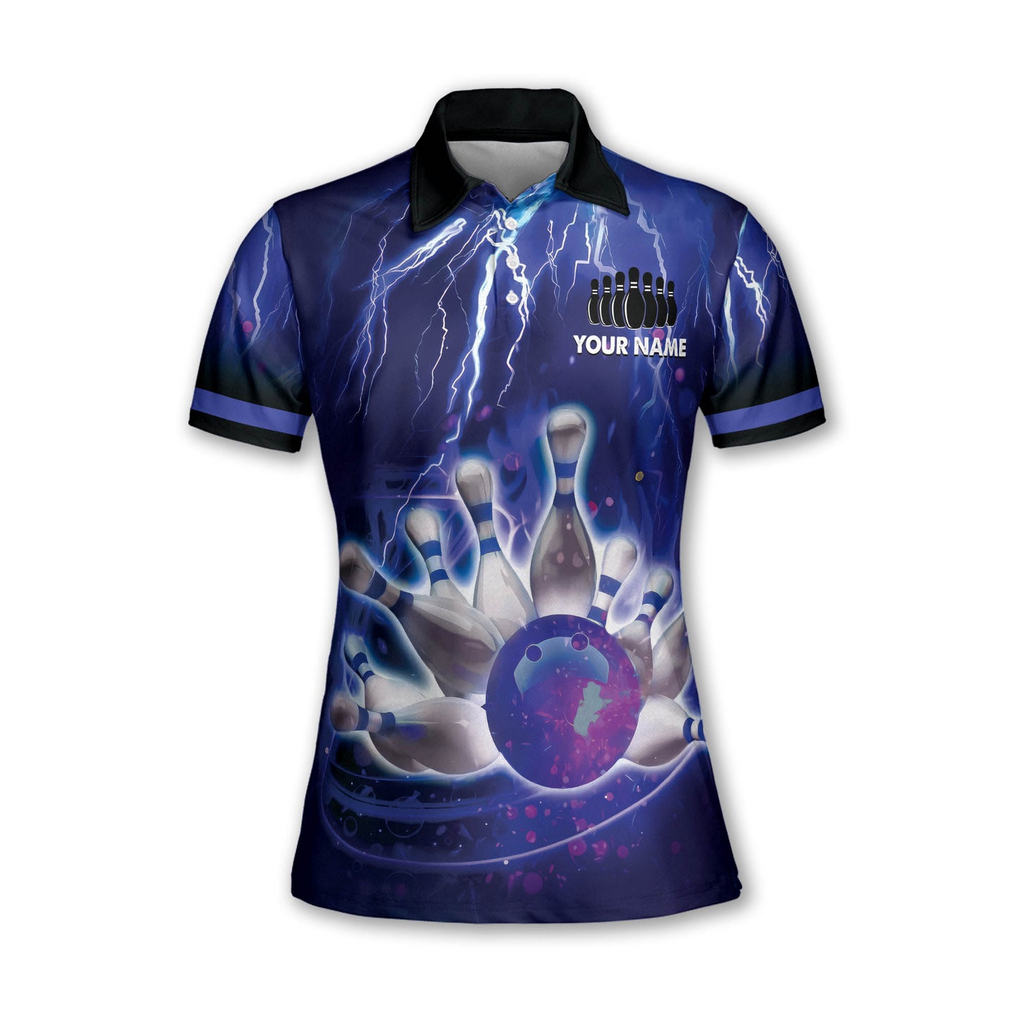 Custom Womens Bowling Shirts, Custom Thunder Team Women's Bowling Polo Shirts, Custom Women Bowling Shirts Blue BW0156