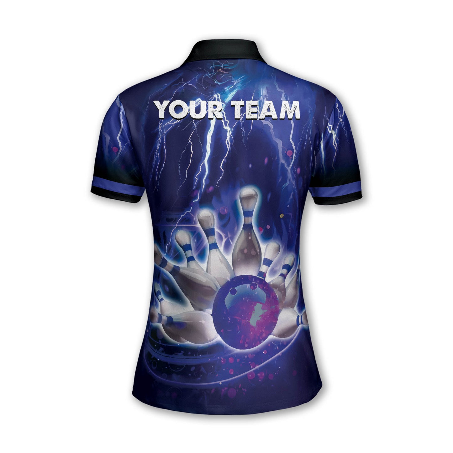 Custom Womens Bowling Shirts, Custom Thunder Team Women's Bowling Polo Shirts, Custom Women Bowling Shirts Blue BW0156