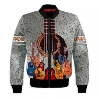 3D Full Print T Shirt For Guitarist, Gift For Guitar Lover, Guitar Sublimation Shirt Hoodie, Love Guitars 3D Bomber TO0205