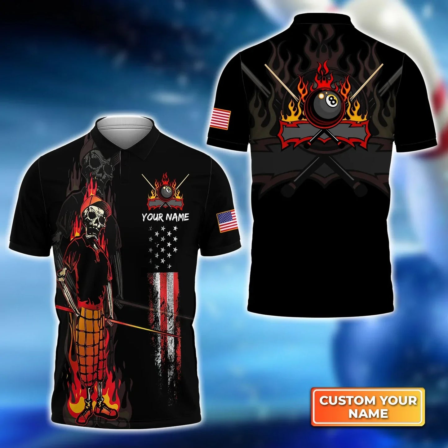 Dead Stroke Pool 8 Ball Skull On Fire 3D Polo Shirt, Billiard shirt for men, Gift For Billiard Players SO1380