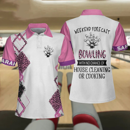 Bowling With No Chance Of House Cleaning Custom Short Sleeve Women Polo Shirt, Pink Leopard Bowling Shirt Tendpins SO1062