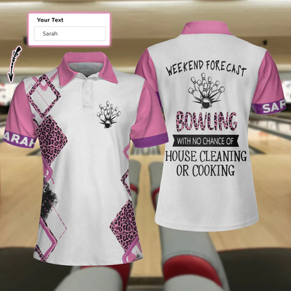 Bowling With No Chance Of House Cleaning Custom Short Sleeve Women Polo Shirt, Pink Leopard Bowling Shirt Tendpins SO1062