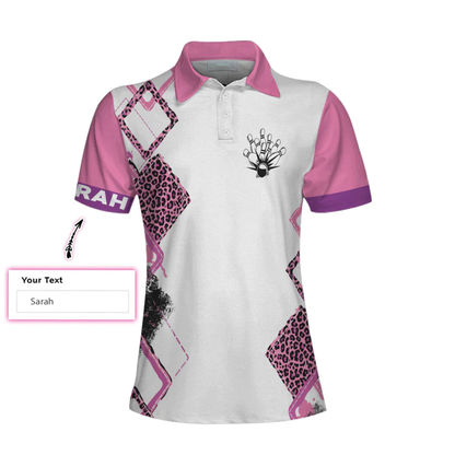 Bowling With No Chance Of House Cleaning Custom Short Sleeve Women Polo Shirt, Pink Leopard Bowling Shirt Tendpins SO1062