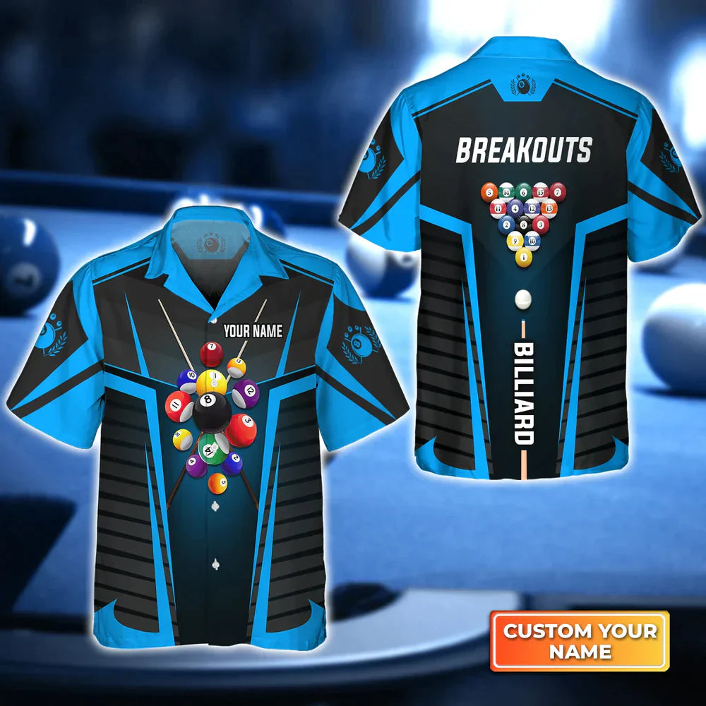 Tendpins Breackouts Team Blue Billiard Balls Personalized Name Hawaiian Shirt BIA0201