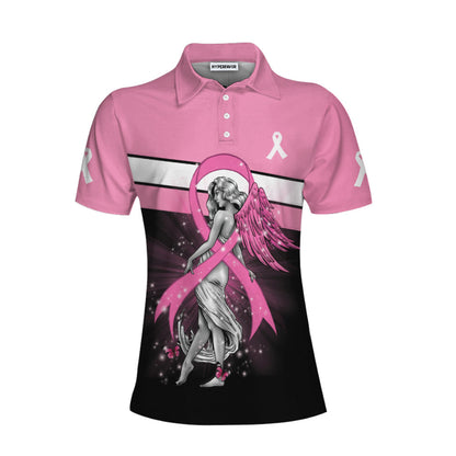 Breast Cancer Angel Breast Cancer Awareness Short Sleeve Women Polo Shirt Tendpins SO1060