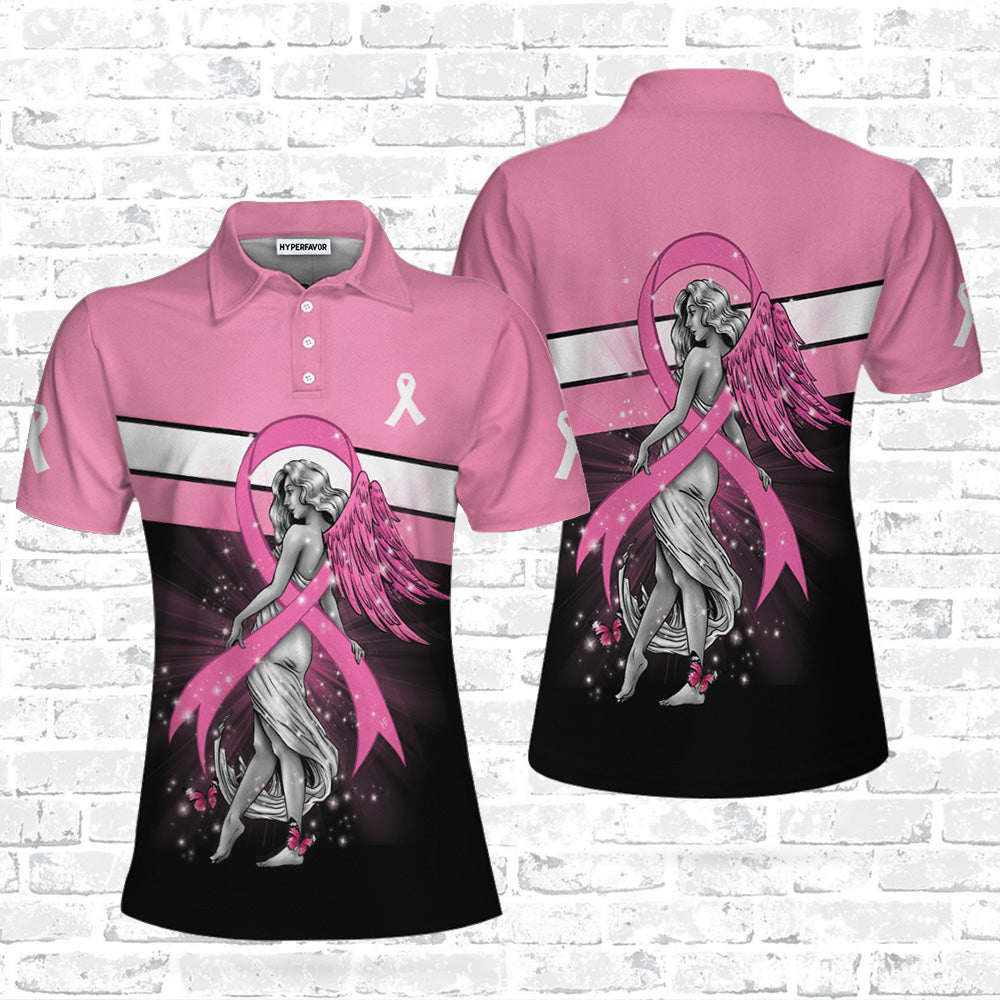 Breast Cancer Angel Breast Cancer Awareness Short Sleeve Women Polo Shirt Tendpins SO1060