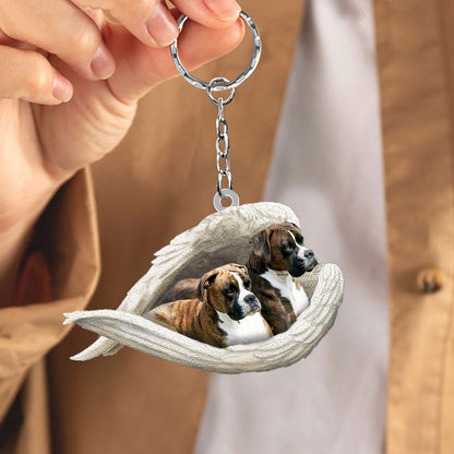 Brindle Boxer Sleeping Angel Acrylic Keychain Dog Sleeping keychain KO0251