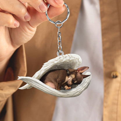 Brown Chihuahua Sleeping Angel Acrylic Keychain Dog Sleeping keychain KO0165