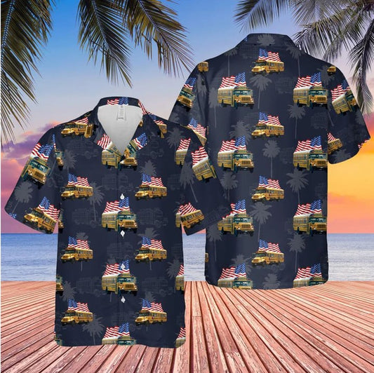 Men's school Bus Hawaiian Shirt, Summer Gift for Driver Dad, Grandpa HO0514