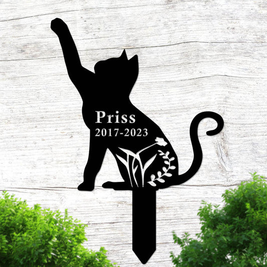 Custom Floral Cat Memorial Garden Stake, Personalized Cat Grave Marker, Cat Memorial Metal Sign CN0275