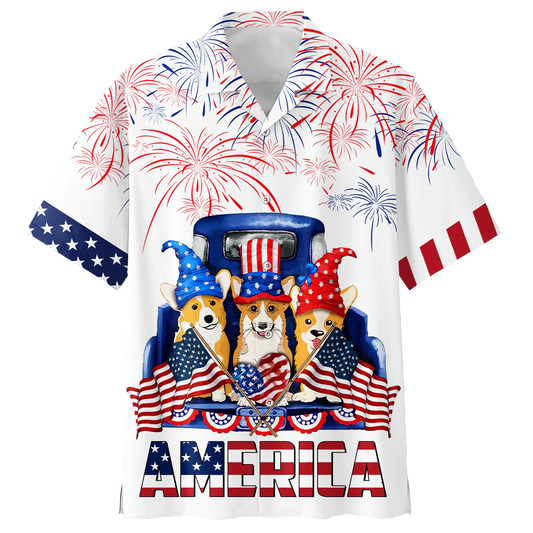 Corgi 4th of july hawaiian shirt- Independence Day hawaiian shirt, USA Patriotic Hawaiian Shirt HO0716