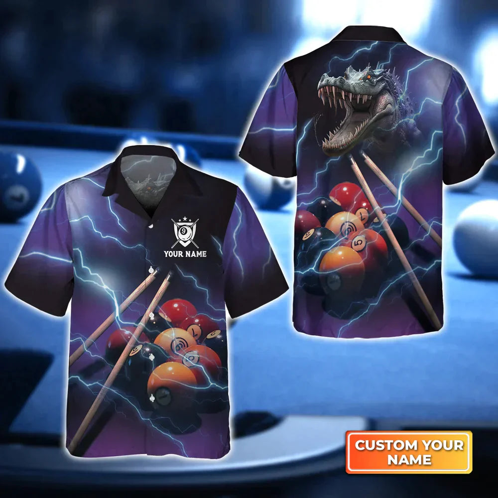 Crocodile Billiard 9 Ball Thunder Lightning 3D Hawaiian Shirt, Billiard team shirt, Billiard shirt for men and women HO4152