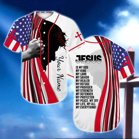 Cross, American Flag Baseball Jersey - Jesus Is My Everything Custom Baseball Jersey Shirt SO0071