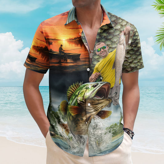 Custom Photo Fishing Bass Fish For Husband - Custom Photo Hawaiian Shirt HA0098