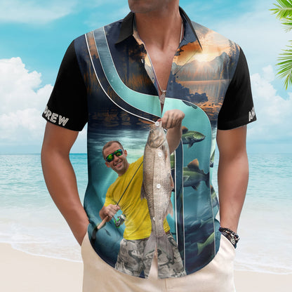 Custom Photo Fishing Bass Fish For Men Husband - Custom Photo Hawaiian Shirt HA0034