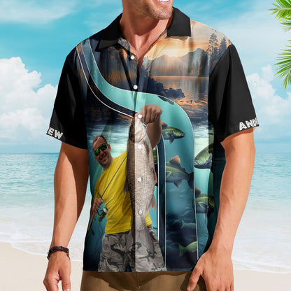 Custom Photo Fishing Bass Fish For Men Husband - Custom Photo Hawaiian Shirt HA0034