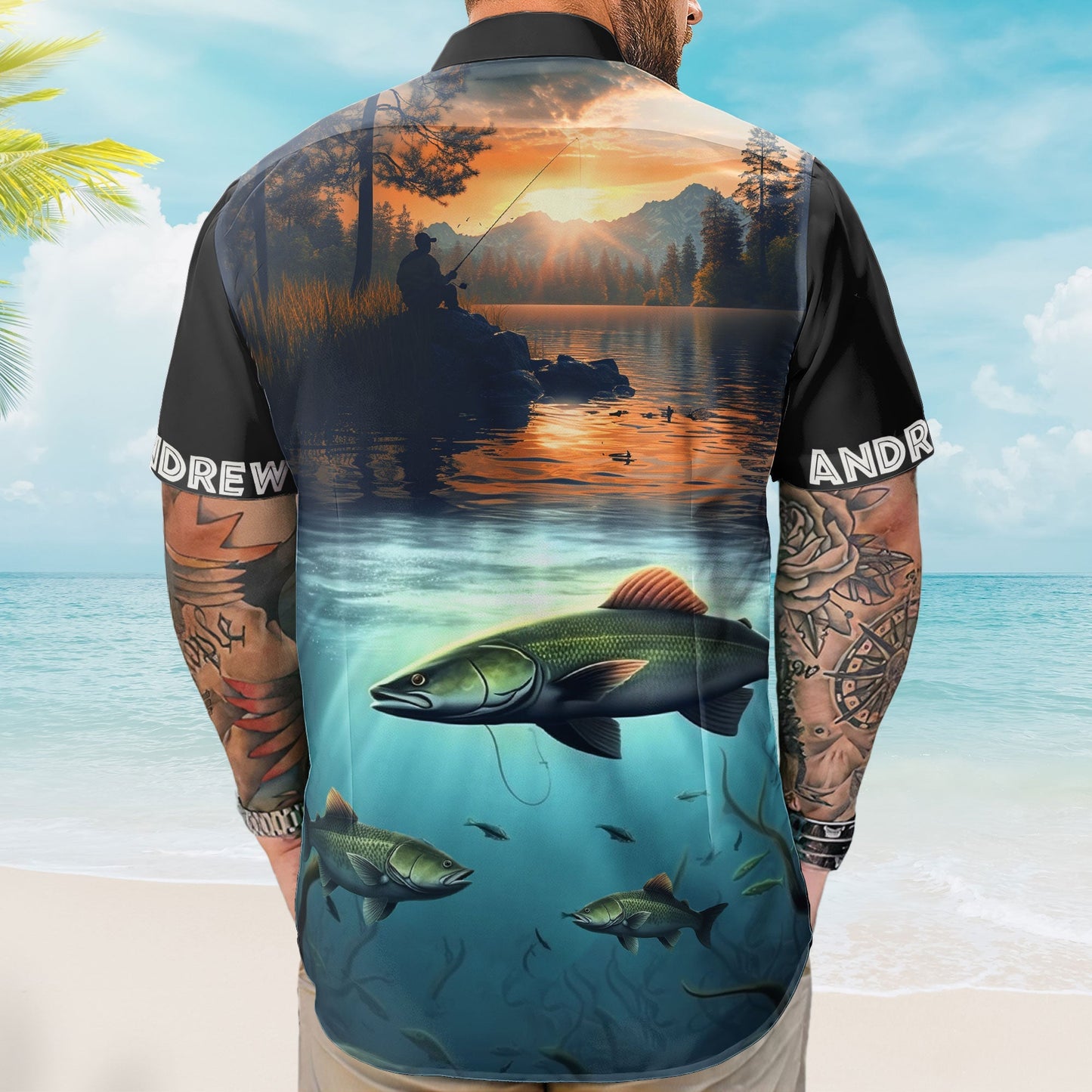 Custom Photo Fishing Bass Fish For Men Husband - Custom Photo Hawaiian Shirt HA0034