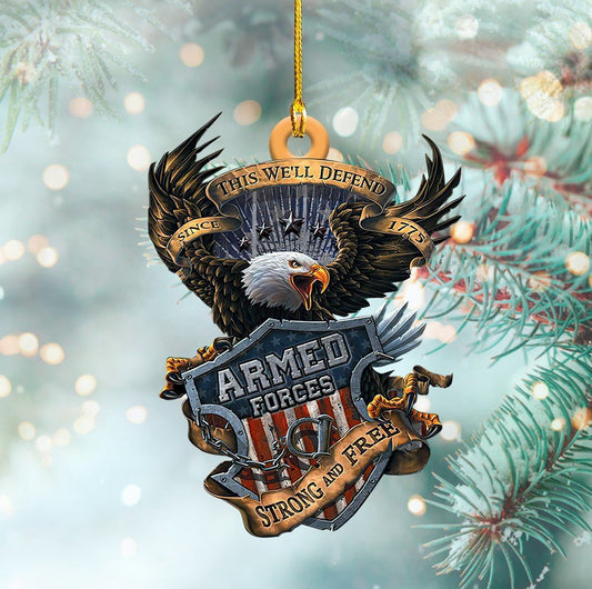 United States Armed Forces Shaped Christmas Ornament, Strong and Free Veteran Ornament OO1646