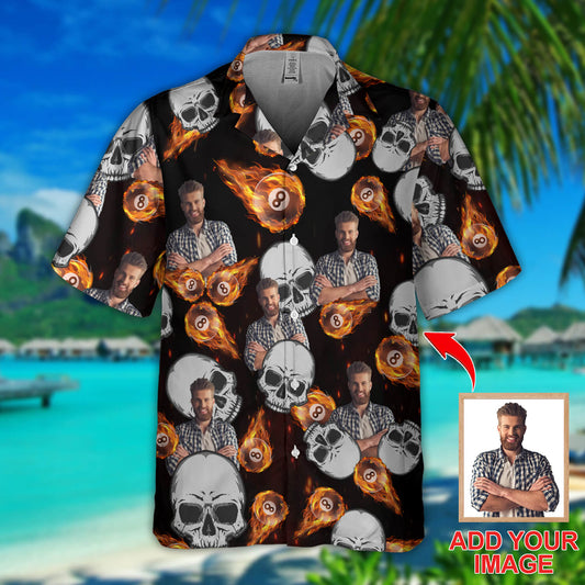 (Photo Inserted) Tendpins Billiard Skull Personalized Hawaiian Shirt - Father's Day Gift BIA0892