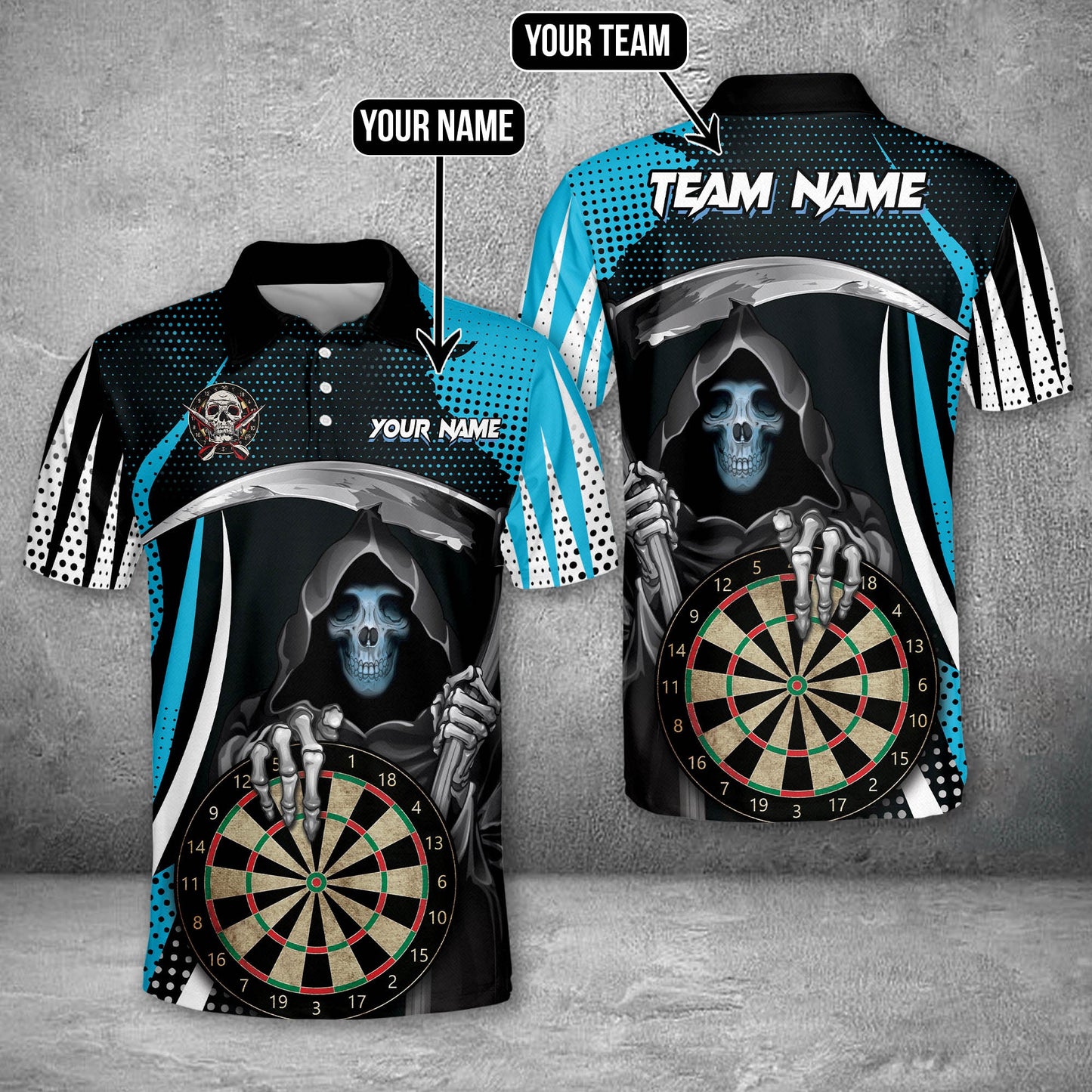 Tendpins Personalized Your Name, Team Name Dart Skull 3D Shirt DMA0215