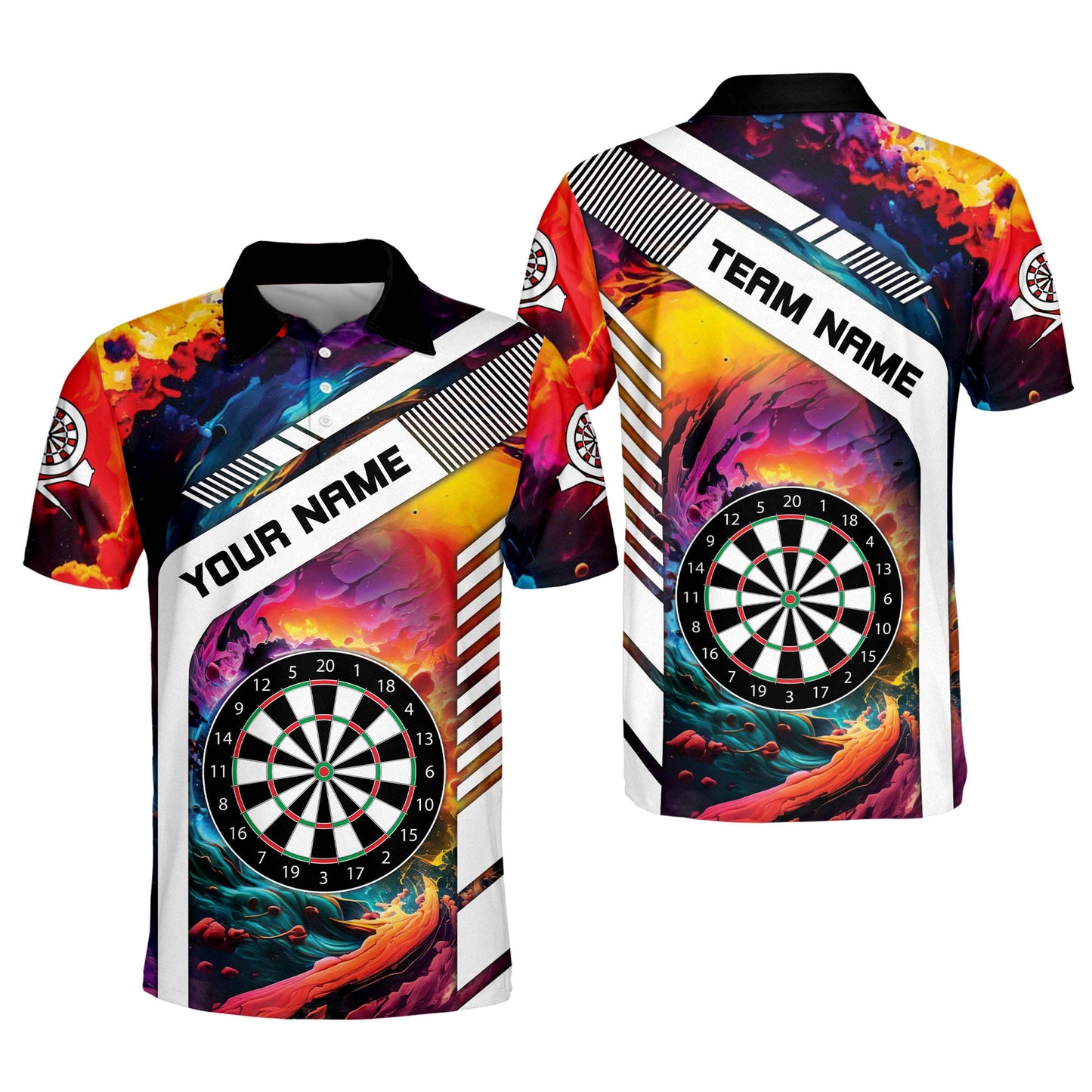 Tendpins Personalized Rainbow Background Dart Boart Polo Shirt, Perfect Shirt for Dart Lovers DMO0069