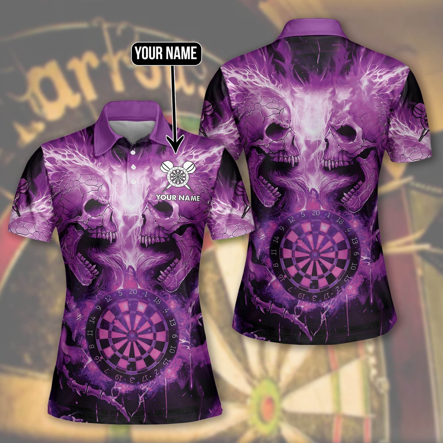 Personalized Name Skull Darts Purple Version All Over Printed Unisex Shirt DMO0089