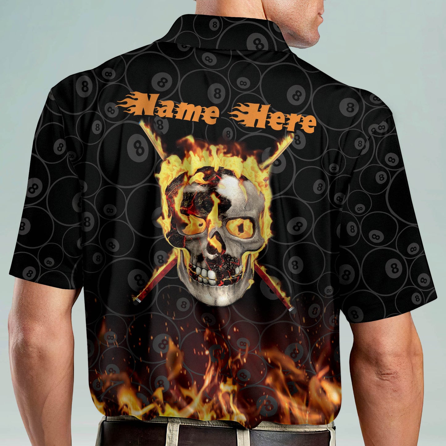 3D Skull 8 Ball Pool Billiard Polo Shirt BI0013