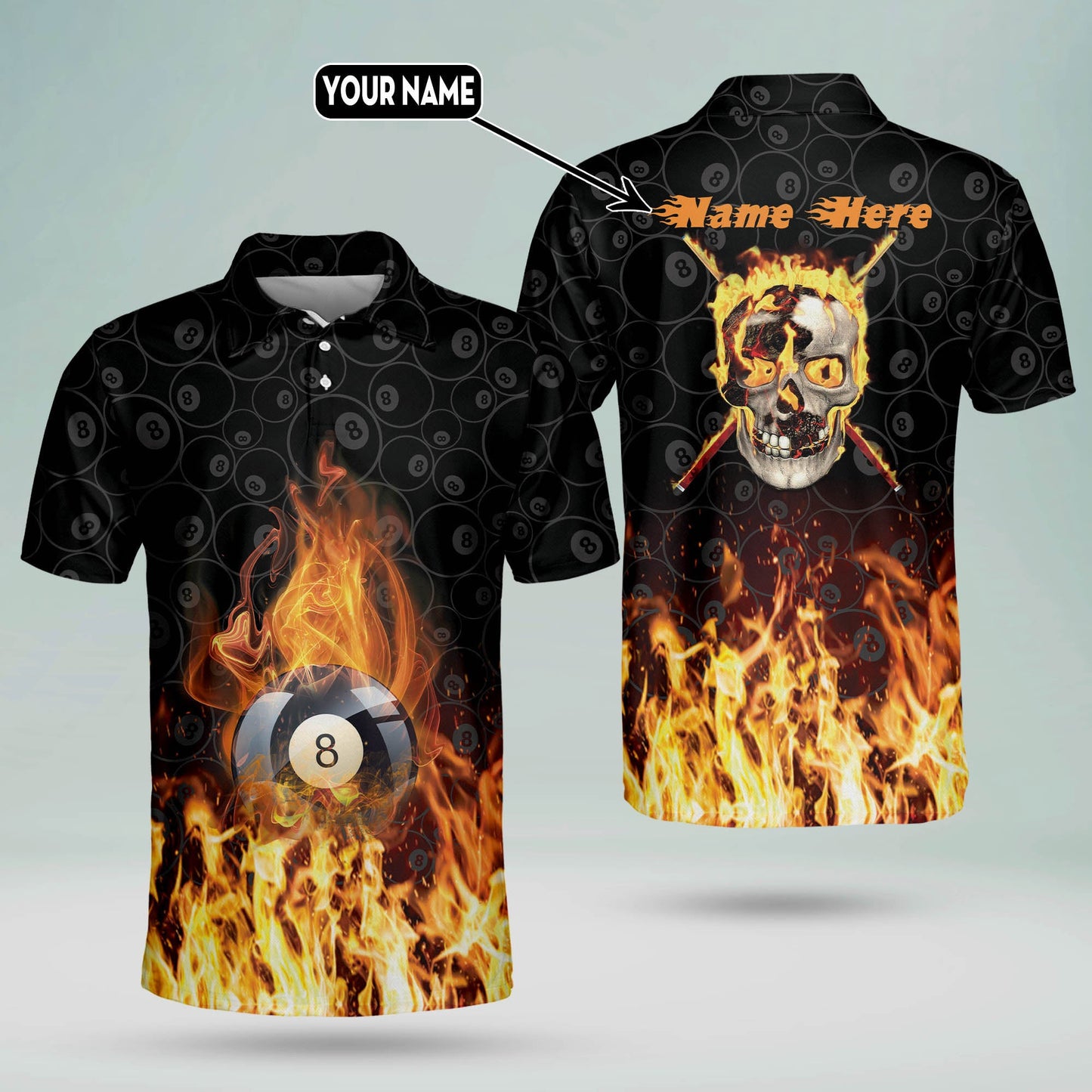 3D Skull 8 Ball Pool Billiard Polo Shirt BI0013