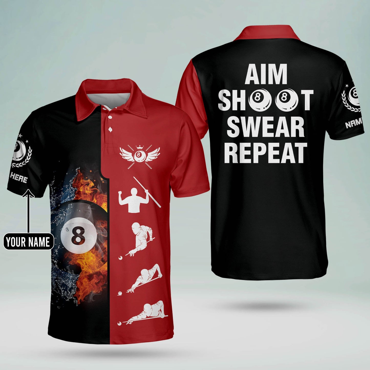 Aim Shoot Swear Repeat Billiard Polo Shirt BI0019