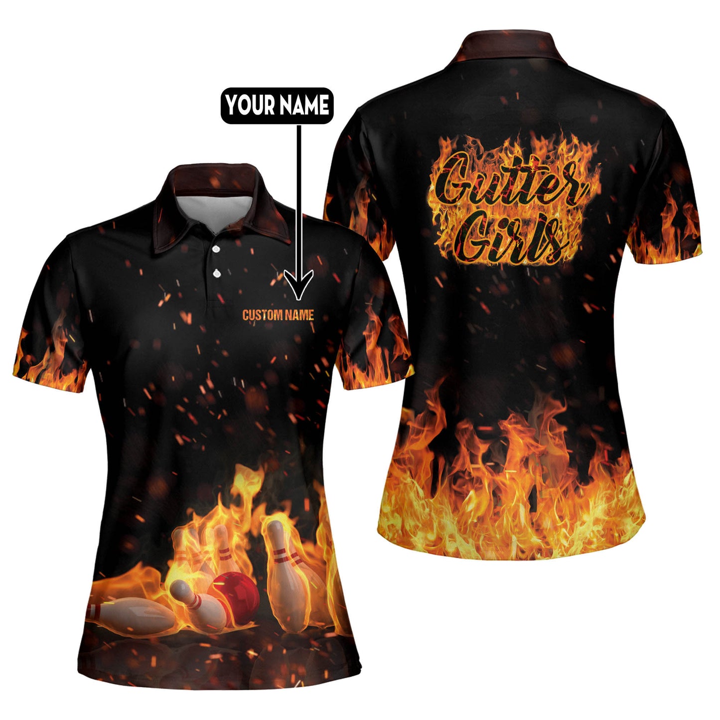 Custom Gutter Girls Fire Bowling Shirt BW0046