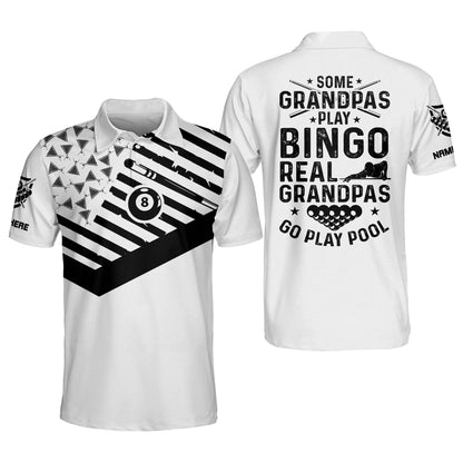 Some Grandpas Play Bingo Real Grandpas Go Play Pool Billiard Polo Shirt BI0018