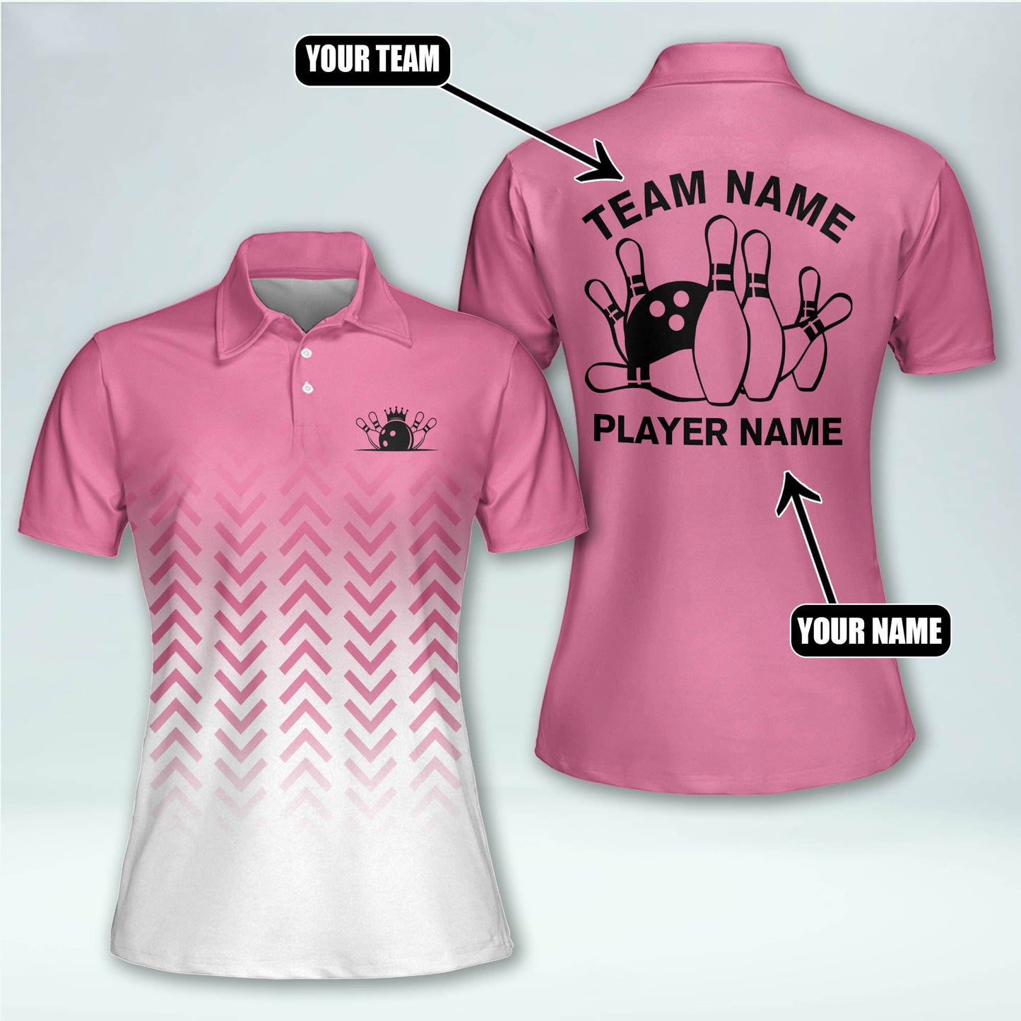 Custom Pink Retro Womens Bowling Polo BW0083