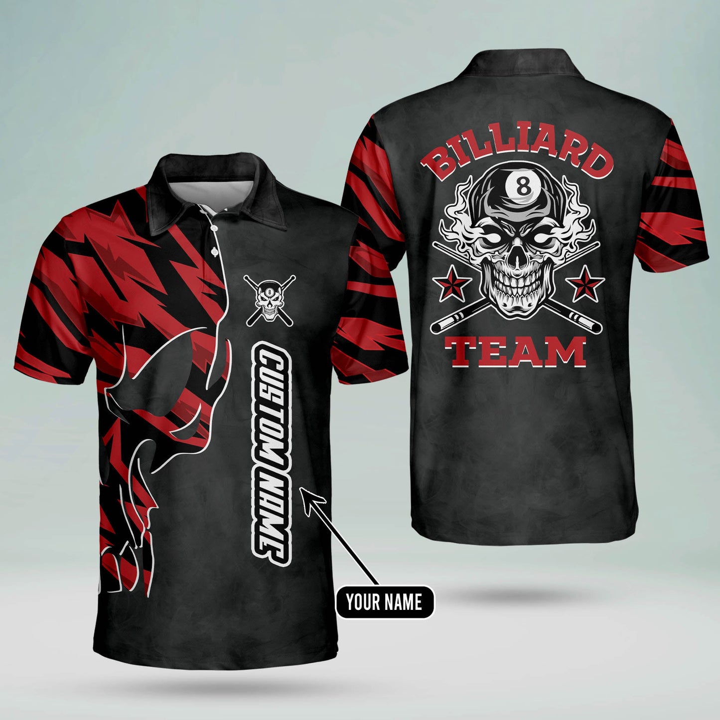 3D Skull Billiards Teams Polo Shirts for Men BI0032