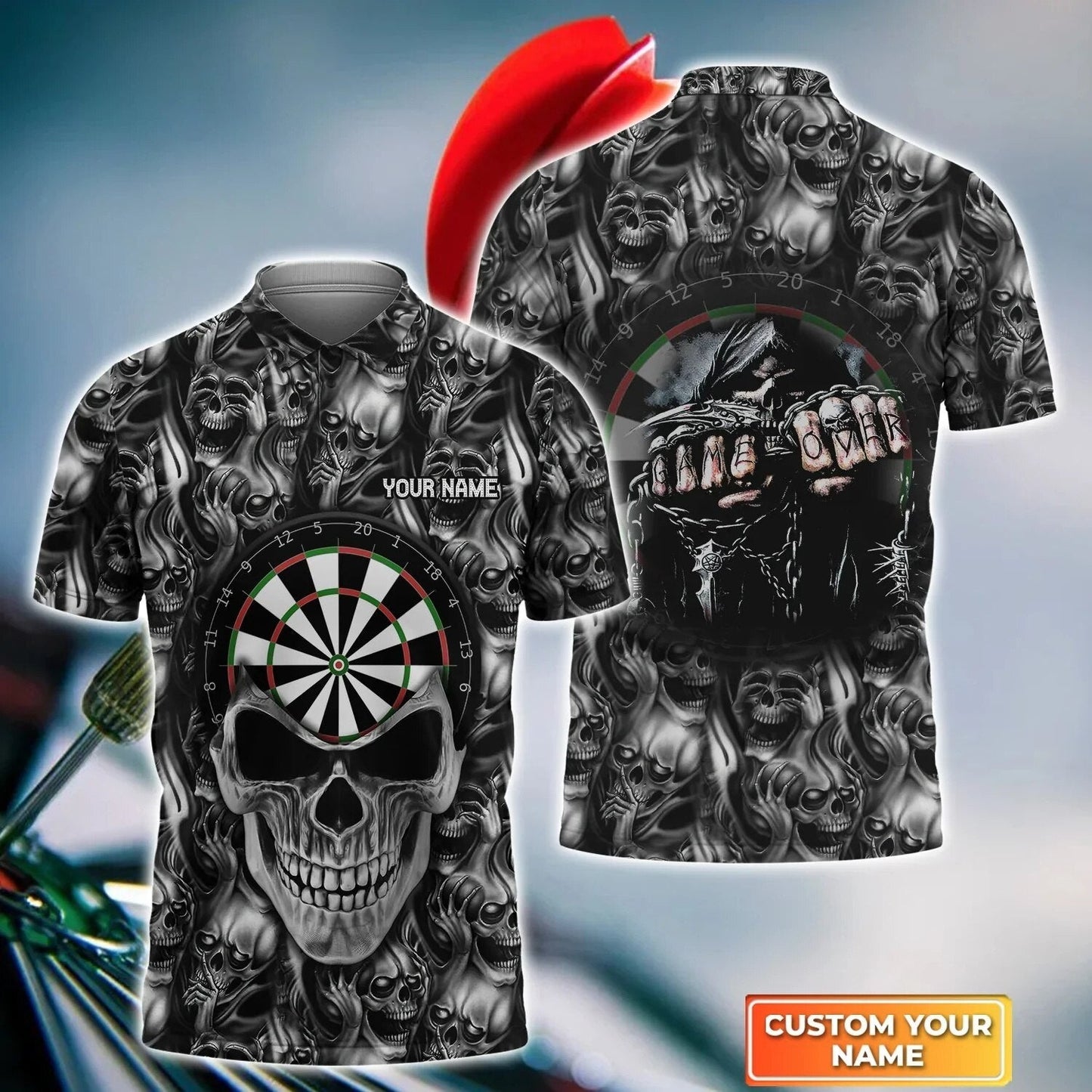 Skull Game Over Dart 3D All Over Printed Polo Shirt, Skull Shirt, Dart Skull Shirt for Men DMO0203